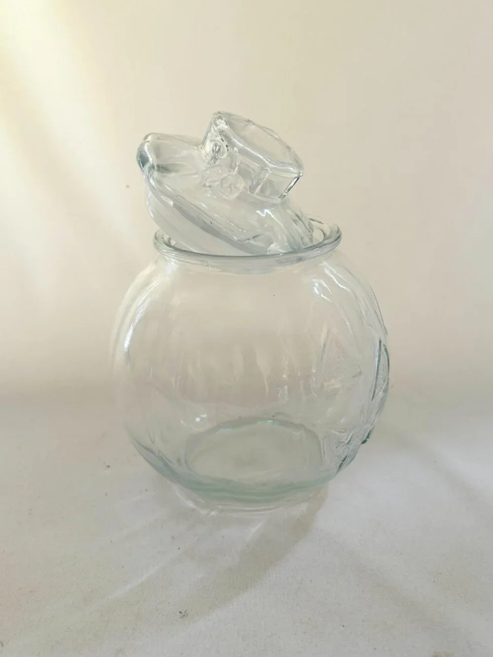 Clear Glass Smiling Pumpkin Jar With Lid.